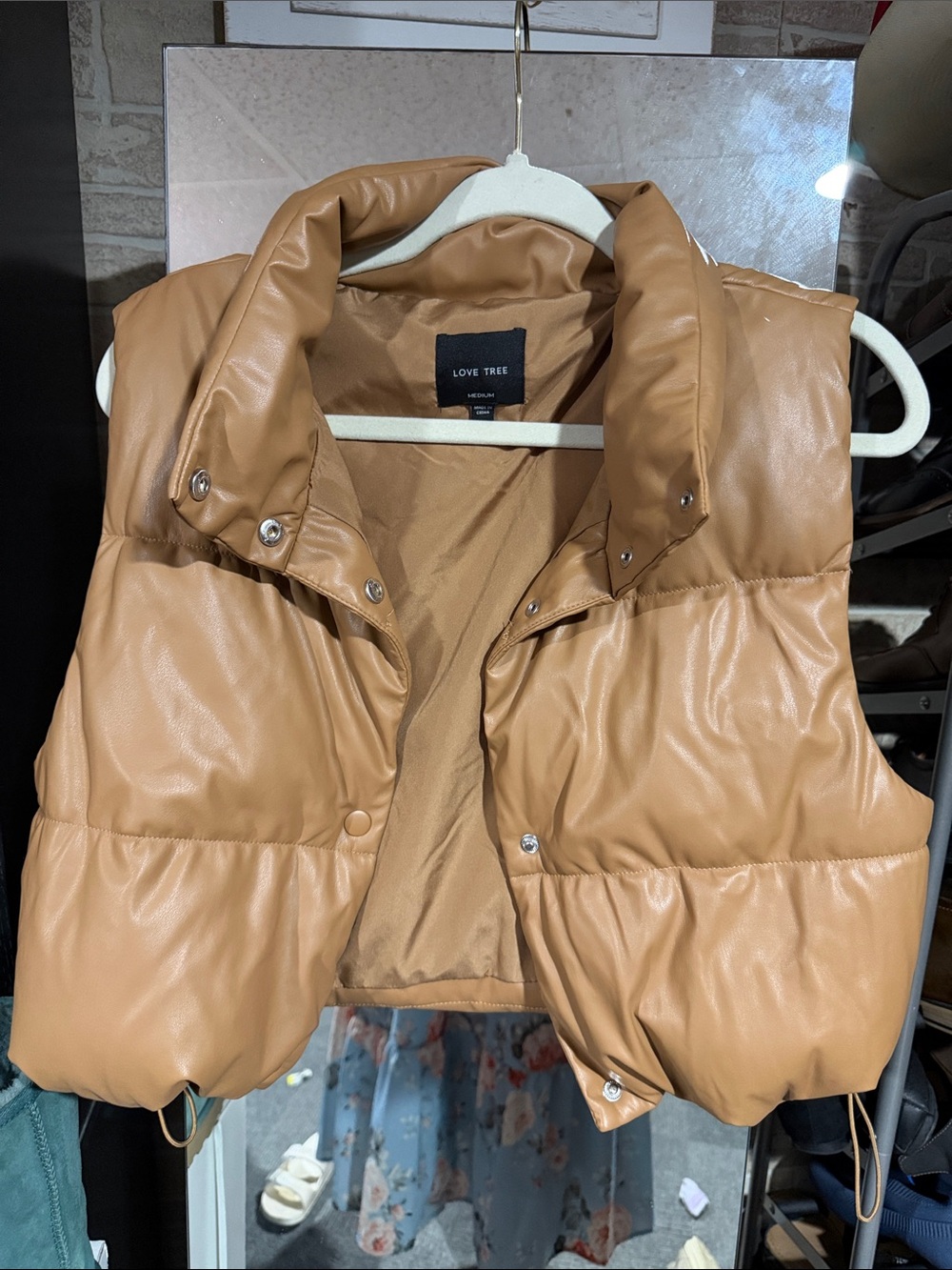 Love Tree Camel Brown Faux Leather Puffer Vest